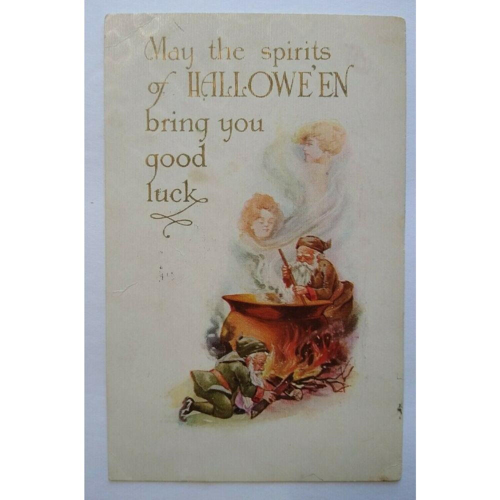 Fantasy Halloween Postcard Gnomes Ghost Spirits Arise Gibson 1913 Brooklyn NY